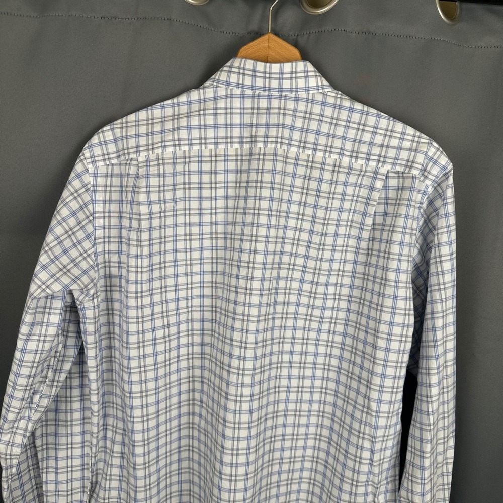 Lacoste Mens Plaid Button Down Shirt Blue Grey White Long Sleeve Size 41 Logo - Picture 6 of 7